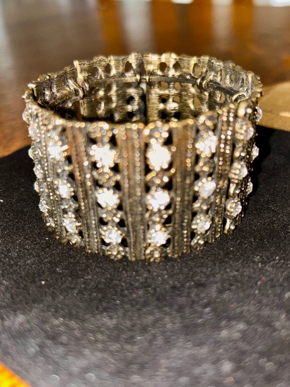 Vintage Gold-Tone Rhinestone Stretch Bracelet